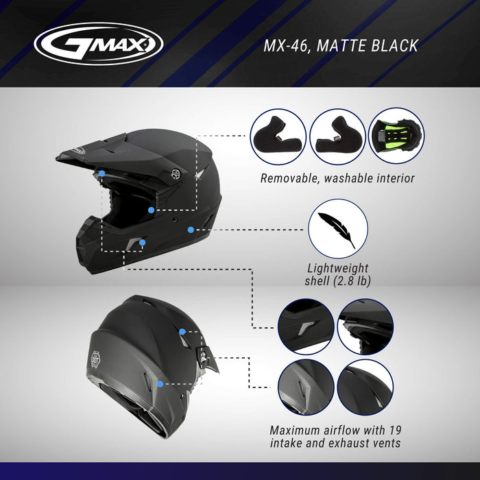 GMAX MX-46 Full Face Off-Road Helmet - Matte Black (X-Small)