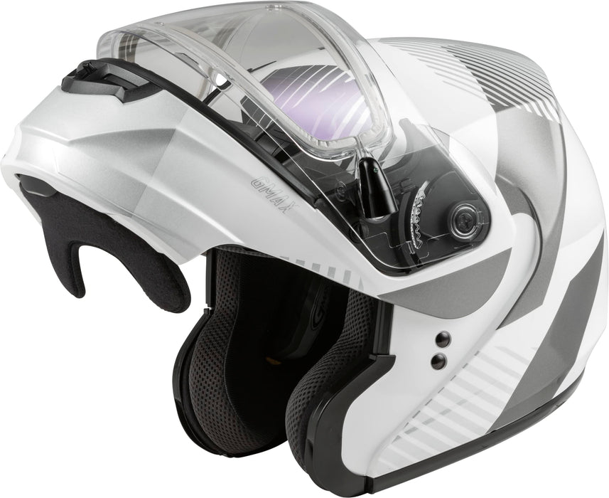 GMAX MD-04S Reserve, Lightweight Modular Helmet for Snow & Motor Sports, Comfortable Full-Face Protection (White/Silver)