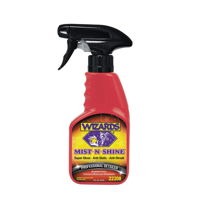 Wizards Mist-N-Shine Professional Detailer - Multi-Use Glass Cleaner for Vehicles - Adds Gloss to Paint, Chrome and Glass - 8 oz Detail Spray - Made in USA