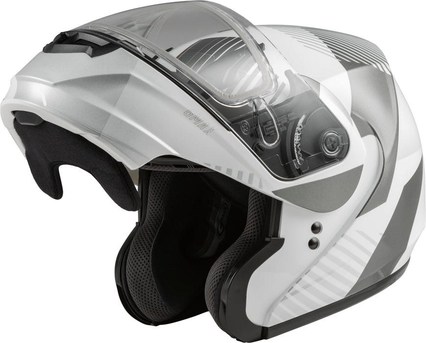 GMAX MD-04S Reserve, Lightweight Modular Helmet for Snow & Motor Sports, Comfortable Full-Face Protection (White/Silver)