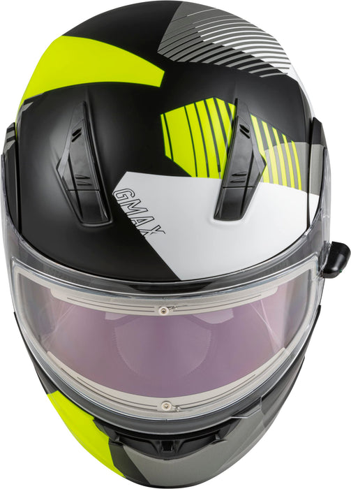 GMAX MD-04S Reserve, Lightweight Modular Helmet for Snow & Motor Sports, Comfortable Full-Face Protection (Matte Black/Silver/HI-VIS)