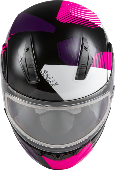 GMAX MD-04S Reserve, Lightweight Modular Helmet for Snow & Motor Sports, Comfortable Full-Face Protection (Black/Pink/White)