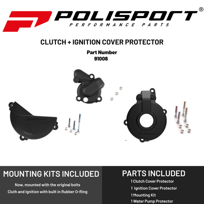 Polisport Clutch and Ignition Cover Protector Kit (Black) - Compatible with Sherco SE-F 250 SE-F 300 (2014-2022)