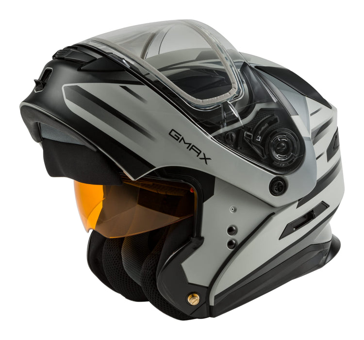 GMAX MD-01S Descendant, DOT Approved Modular Helmet, Dual Lens Shield for Snow & Motor Sports, (MATTE GREY/SILVER, XXX-Large)