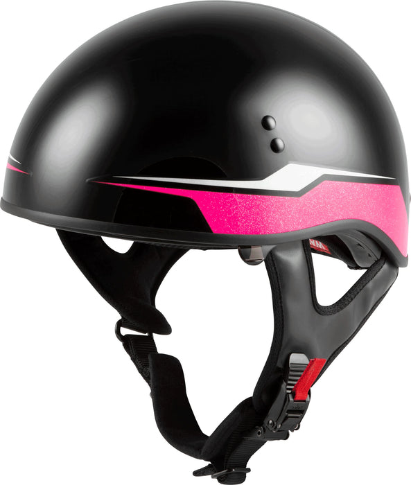 GMAX HH-65 Naked Motorcycle Street Half Helmet (Source Black/Pink, Medium)