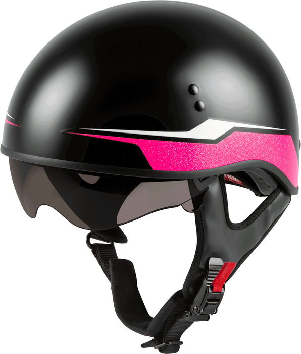 GMAX HH-65 Naked Motorcycle Street Half Helmet (Source Black/Pink, Medium)