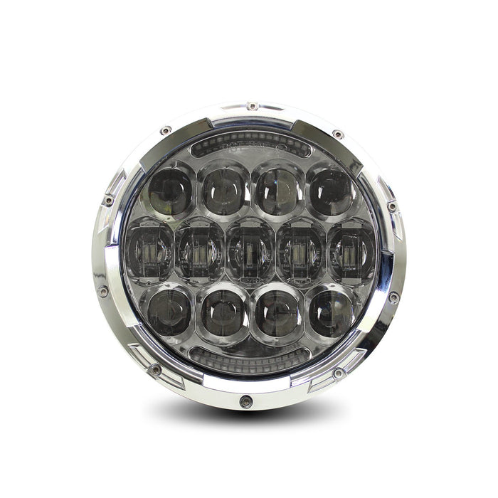 Cyron 105W URBAN Cree LED DOT Headlight + DRL, Bright White 6000K, 4800 Lumen, IP67 Waterproof, Wide Dual Angle Hi / Lo Beam, Socket H4 / H13 Adapter included, For Motorcycle and Jeep, Harley, Chrome