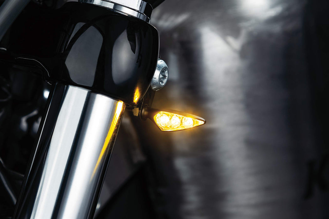 Kuryakyn Motorcycle Lighting Accessory: Kellermann Rhombus S Extreme, Led Turn Signal/Blinker Light, Amber, Front Left/Rear Right, Satin Black, Pack Of 1 2850