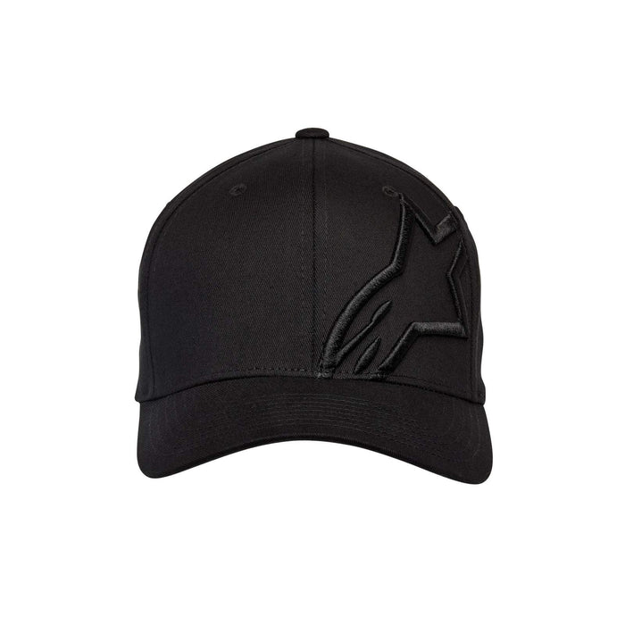 ALPINESTARS Men's Curved Bill Structured Crown Flex Back 3D Embroidered Logo Flexfit Hat, Corp Shift 2 Black/White, S/M