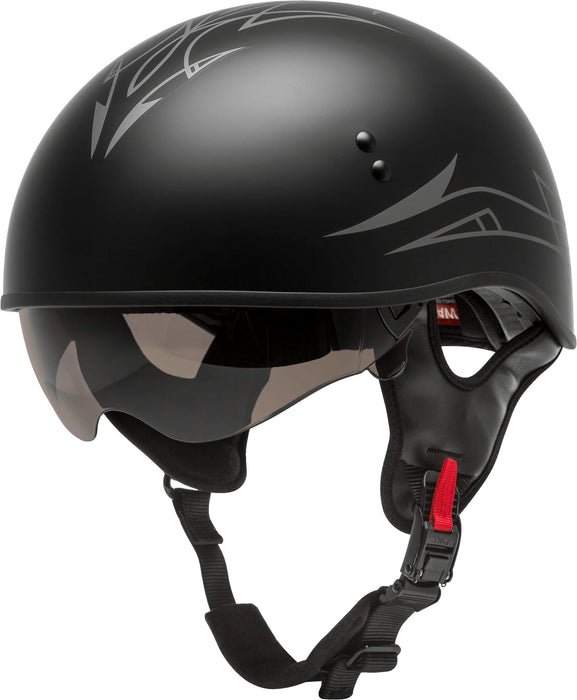 GMAX HH-65 Naked Motorcycle Street Half Helmet (PIN Matte Black/Silver, X-Small)