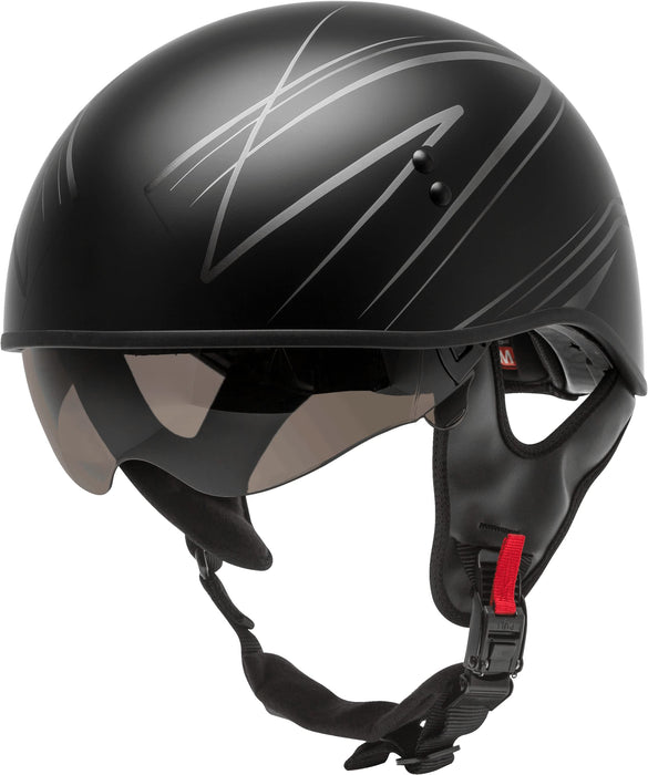 GMAX HH-65 Naked Motorcycle Street Half Helmet (Torque Matte Black/Silver, X-Small)