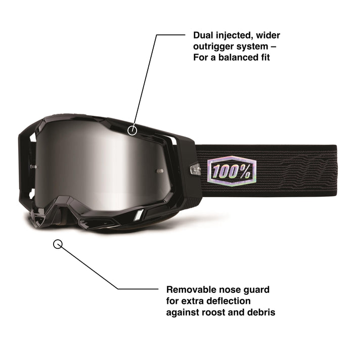 100% Racecraft 2 Mountain Bike & Motocross Goggles - MX and MTB Racing Protective Eyewear (Topo - Mirror Silver Lens)