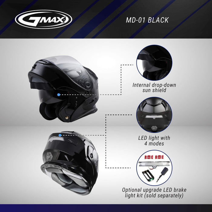 GMAX MD-01, DOT Approved Modular Helmet for Motorcycles, Scooters, Mopeds and More (Matte Black, XX-Large)