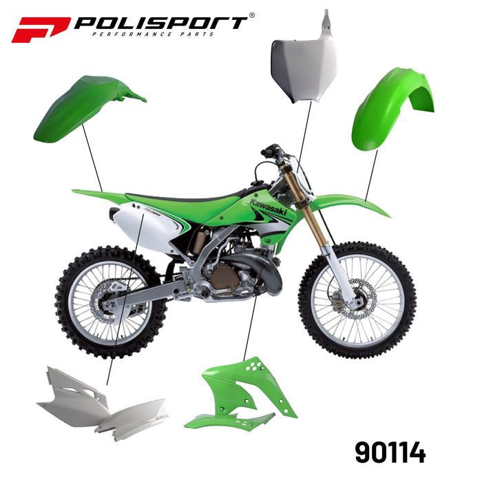 Polisport Full Plastic Kit for Kawasaki KX450 (2006-2008) OEM Quality Restyling Kit with Superior Fit, Flexibility, and Durability (Green/White)