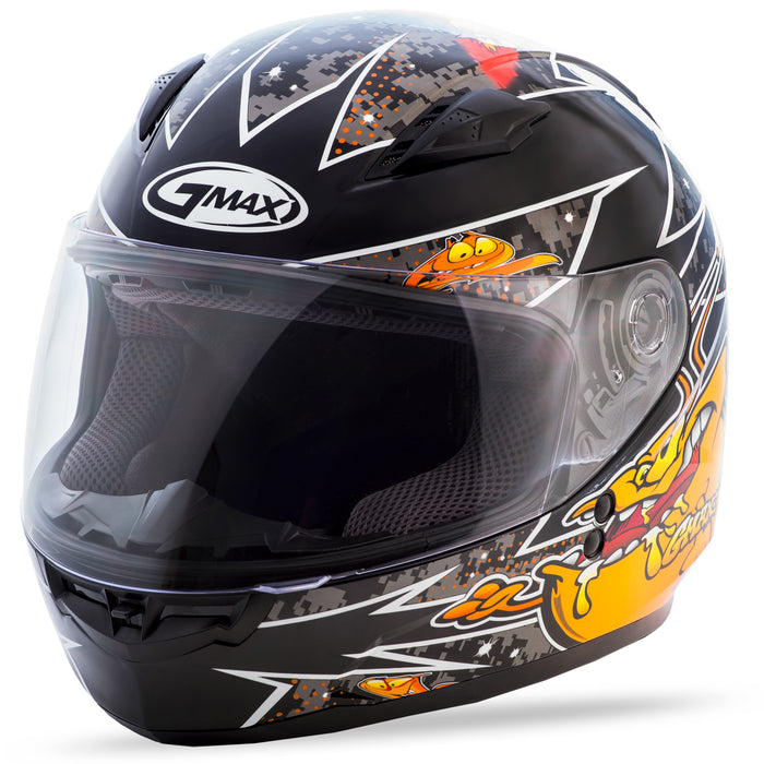 GMAX unisex-adult full-face-helmet-style Helmet (Gm49Y Youth Street Alien) (Black/Orange, Youth Medium)