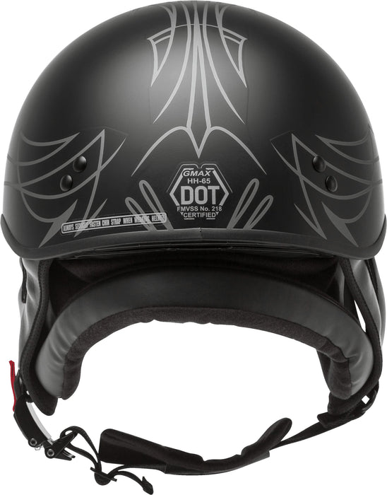 GMAX HH-65 Naked Motorcycle Street Half Helmet (PIN Matte Black/Silver, X-Small)