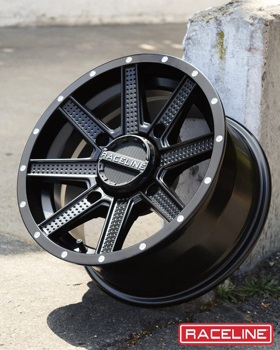 Raceline Hostage Wheel-12x7-5+2 Offset-4/11 Black Wheel with Aluminum (12 x 7. inches /1 x 1 mm, 10 mm Offset)