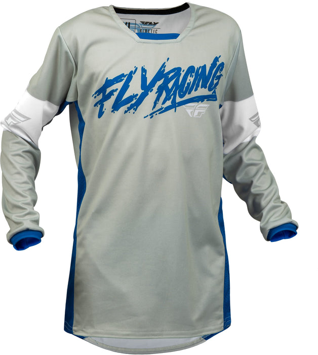 Fly Racing 2023 Kinetic Youth Khaos Jersey (Light Grey/Blue/White, Youth Large)