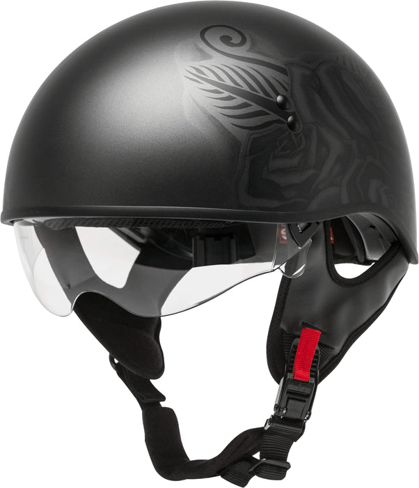 GMAX HH-65 Naked Motorcycle Street Half Helmet (Devotion Matte Black/Silver, X-Small)