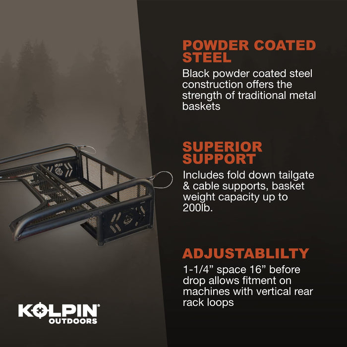 Kolpin ATV Rear Drop Basket Rack Collapsible Tailgate Universal 53300, Black