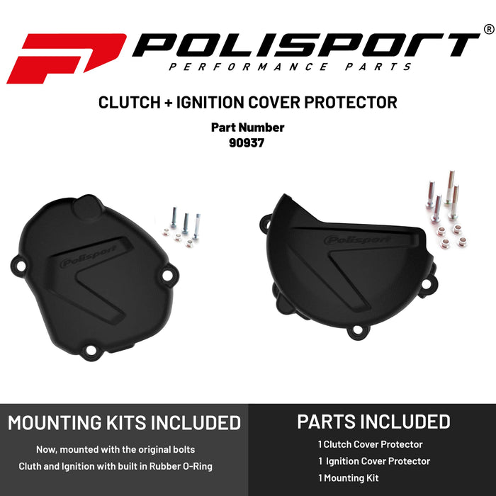 Polisport Clutch and Ignition Cover Protector Kit (Black) - Compatible with Yamaha