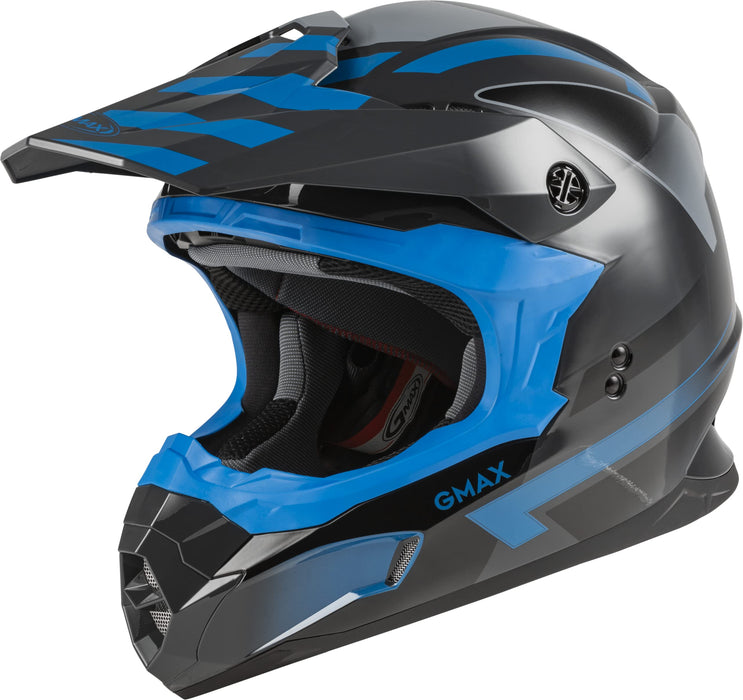 GMAX MX-86 Solid, Lightweight Full-Face Helmet for Motocross and Other Motor Sports (Dark Grey/Blue/Black, Large)