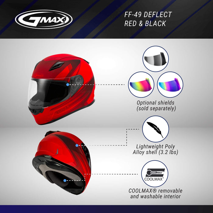 GMAX FF-49 Deflect DOT Approved Full Face Motorcycle Helmet for Men and Women