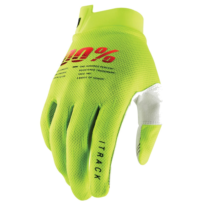 100% Itrack Youth Gloves Fluo Yellow Lg 10009-00006