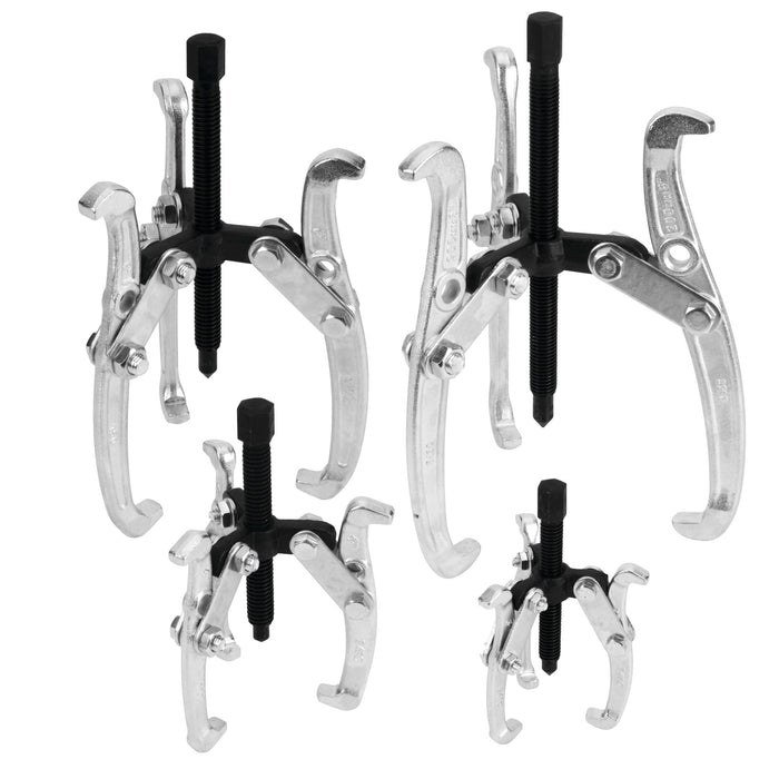 Performance Tool W134DB 3 Jaw Gear Puller Set, 4-Piece Set (Sizes: 3, 4, 6 and 8-Inch), with Reversible Design for Vehicle Maintenance and Repair, Drop-Forged Steel, Chrome Plating