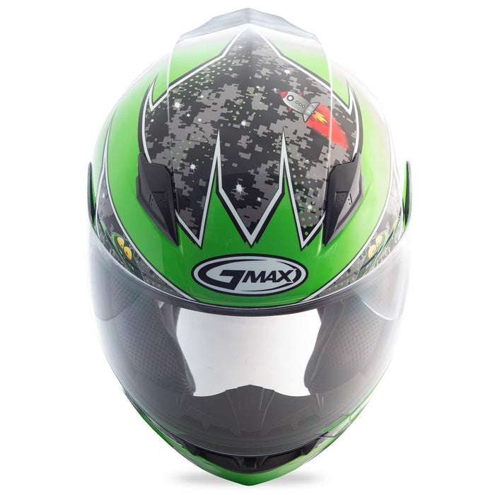 GMAX G7496221TC-3 unisex-adult full-face-helmet-style Helmet (Gm49Y Youth Street Alien) (Black/Green, Youth Medium)