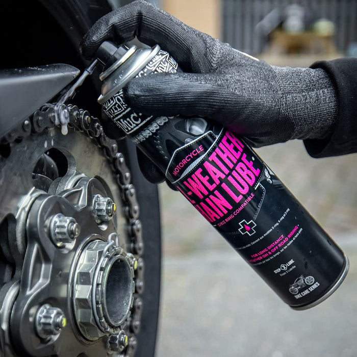 Muc Off All-Weather Motorcycle Chain Lube, 400 Milliliters - Premium Motorbike Chain Lubricant Spray - Formulated for All Weather Conditions