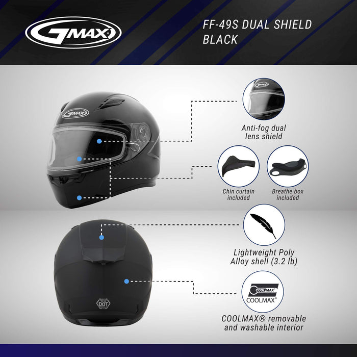 Gmax Ff-49S Full-Face Electric Shield Snow Helmet (Black, X-Small) G4490023