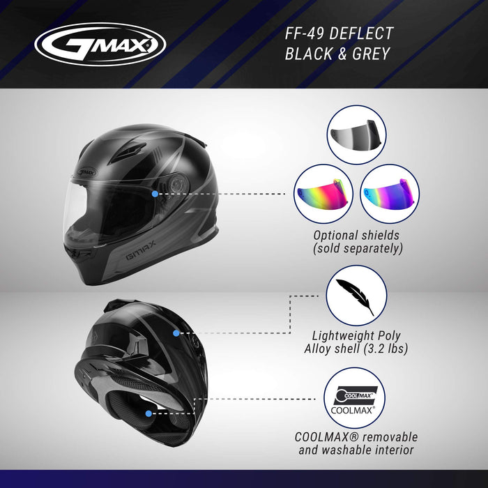 GMAX FF-49 Deflect DOT Approved Full Face Motorcycle Helmet for Men and Women