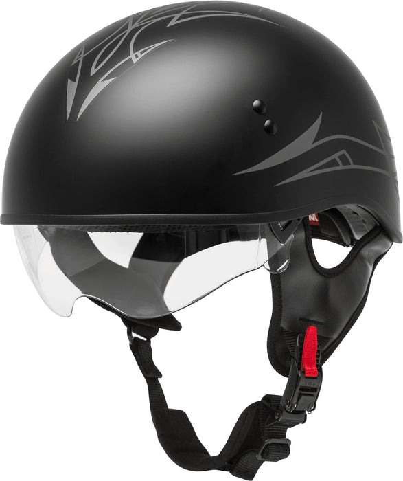 GMAX HH-65 Naked Motorcycle Street Half Helmet (PIN Matte Black/Silver, X-Small)