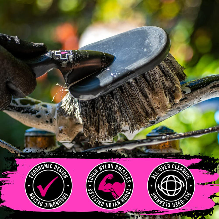 Muc-Off 220 3 Piece Premium Brush Kit - Includes 3 Bike Cleaning Brushes With Durable Nylon Bristles And Ergonomic Rubberised Handles To Minimise Impact