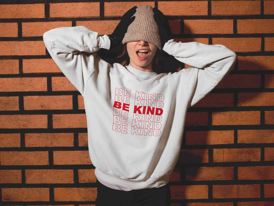 Women's Be Kind Funny Long Sleeve Sweatshirt Crewneck Design Pullover White XX-Large