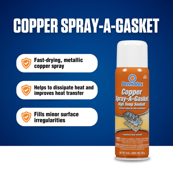 Permatex 80697 Copper Spray-A-Gasket Hi-Temp Adhesive Sealant, 9 oz. net Aerosol Can , Orange