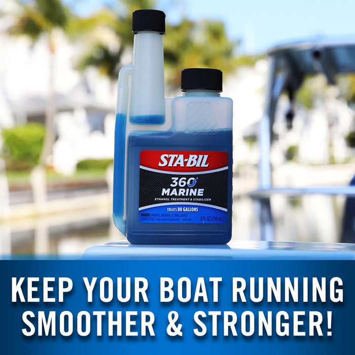 STA-BIL 360 Marine Ethanol Treatment & Fuel Stabilizer - Full Fuel System Cleaner - Fuel Injector Cleaner - Removes Water- Protects Fuel System - Treats 80 Gallons - 8 Fl. Oz. (22239),Black