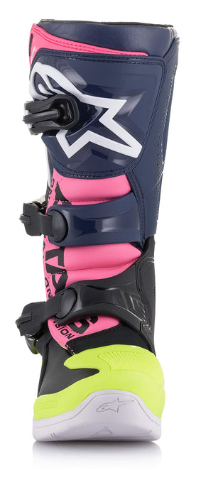 Alpinestars 2014518-1176-10 Tech 3S Kids Boots Black/Dark Blue/Pink Fluo Sz 10