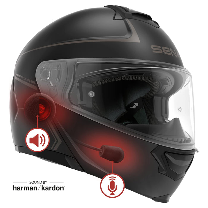 Sena Impulse DOT Flip Up Modular Bluetooth Helmet w/Sound by Harman Kardon Dual Visor Helmet with Integrated Mesh Intercom System / MP3 / Voice Dial (Matte Black, XX-Large)