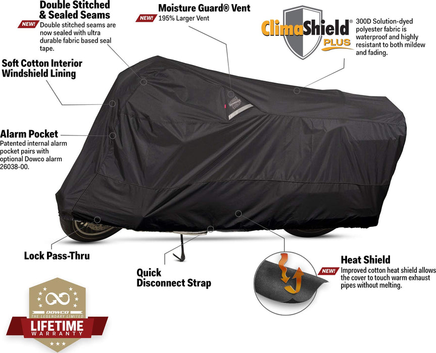 Dowco Guardian 50022-00 WeatherAll Plus Indoor/Outdoor Waterproof Motorcycle Cover, EZ Zip: Black, XXX-Large