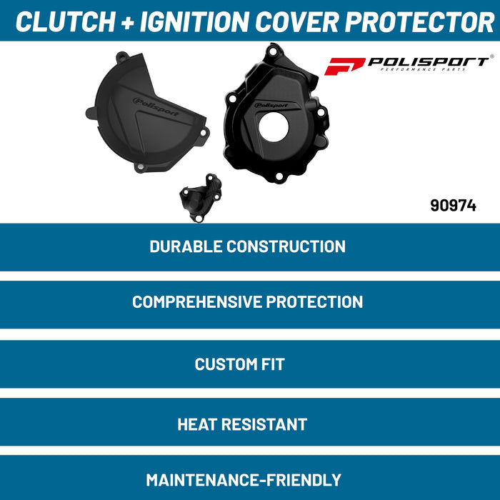 Polisport Clutch and Ignition Cover Protector Kit (Black) - Compatible with KTM XC-F/SX 250/350 2016-2022