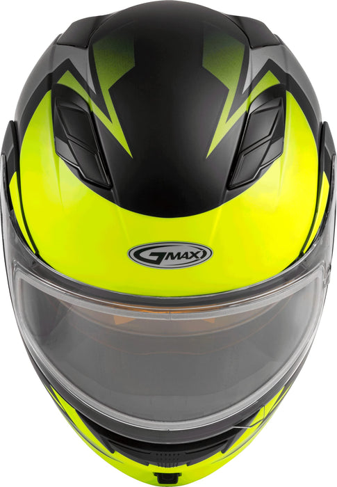 GMAX MD-01S Descendant, DOT Approved Modular Helmet, Dual Lens Shield for Snow & Motor Sports, (Matte Black/HI-VIS, Small)