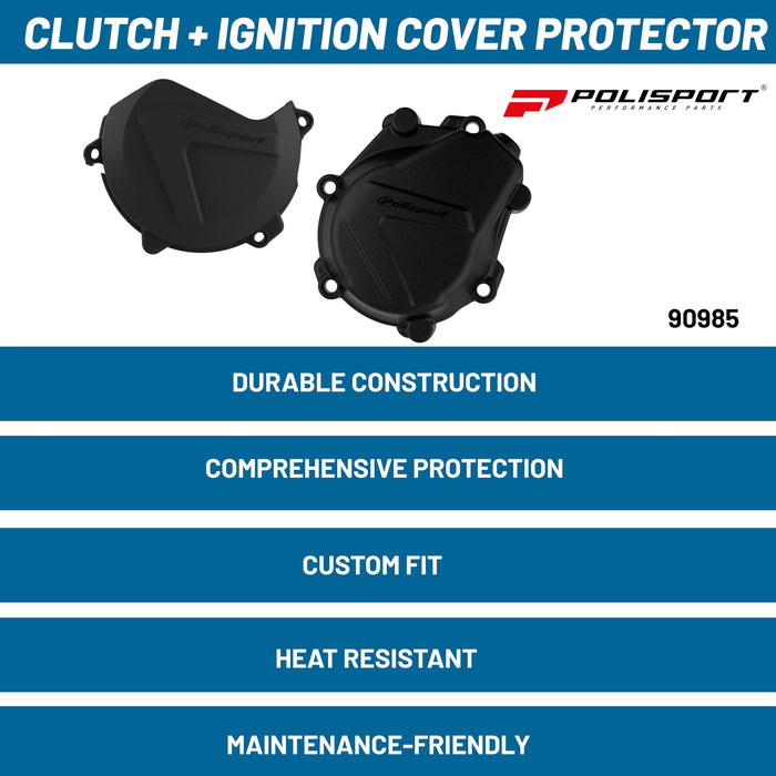 Polisport Clutch and Ignition Cover Protector Kit (Black) - Compatible with KTM and Husqvarna