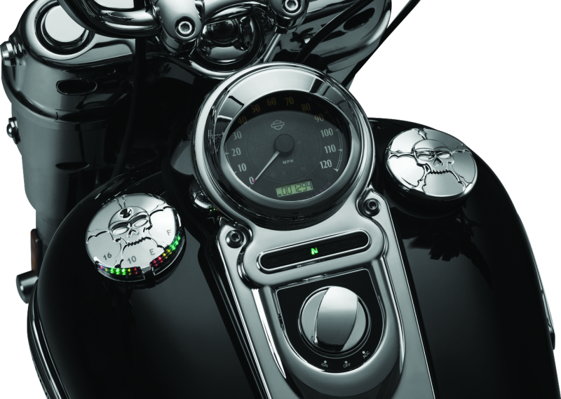 Kuryakyn Motorcycle Lighting Accent Accessory: Zombie Skull Led Fuel And Battery Gauge For 1988-2019 Harley-Davidson Motorcycles, Chrome 7357