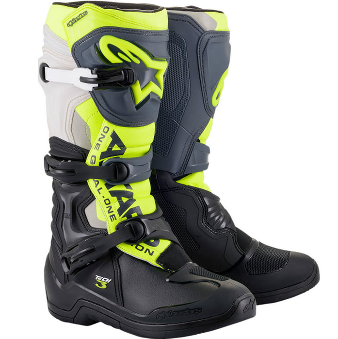 Alpinestars Tech 3 Mens MX Offroad Boots Black/Gray/Yellow 10 USA