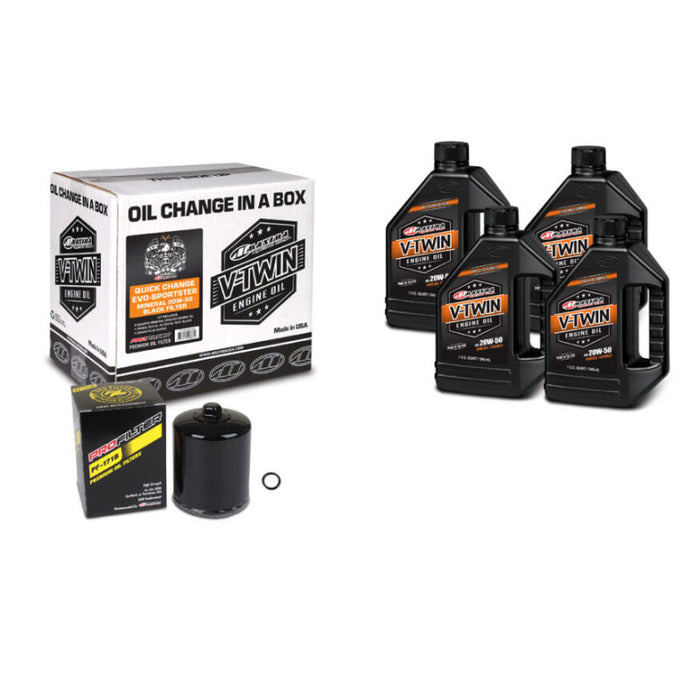 Maxima Racing Oils 90-069014B Black Engine Oil Change Kit (Quick Change Evo-Sportster Mineral 20W-50 Filter), 4 Quart, 1 Pack 90-069014PB
