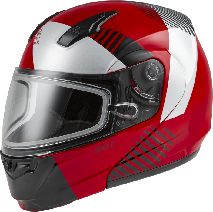 GMAX MD-04S Reserve, Lightweight Modular Helmet for Snow & Motor Sports, Comfortable Full-Face Protection (RED/Silver/Black)