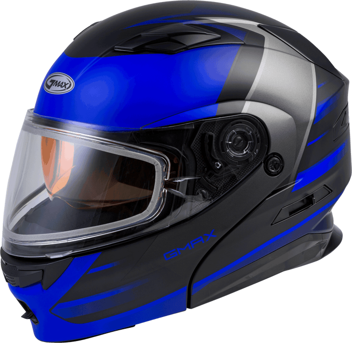 GMAX MD-01S Descendant, DOT Approved Modular Helmet, Dual Lens Shield for Snow & Motor Sports, (Matte Black/Blue, X-Large)