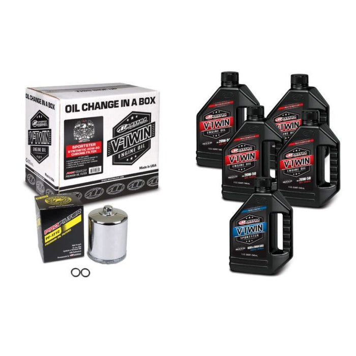 Maxima 90-119015PC Sportster Synthetic Oil Change Kit with Chrome Filter